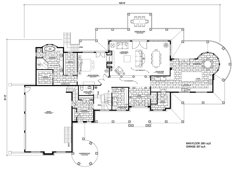 Floor Plan First Story of Cottage Plan #158-1297