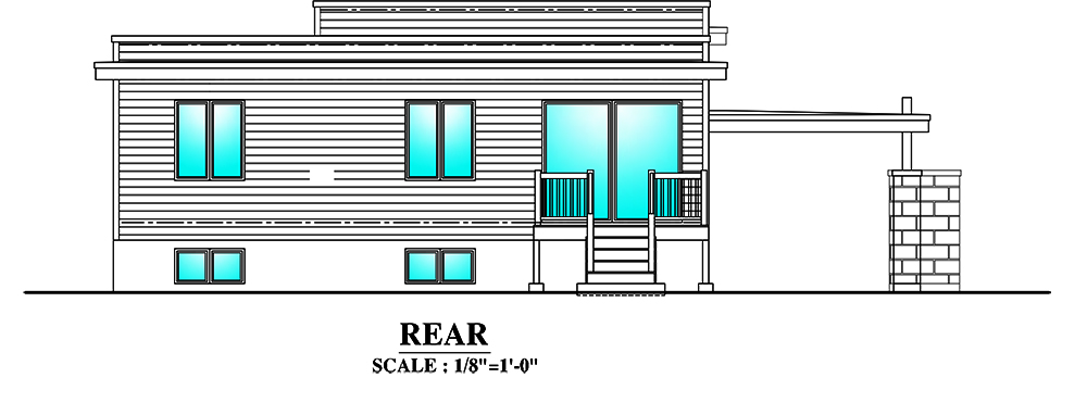 Home Plan Rear Elevation of this 3-Bedroom,1180 Sq Ft Plan -158-1298