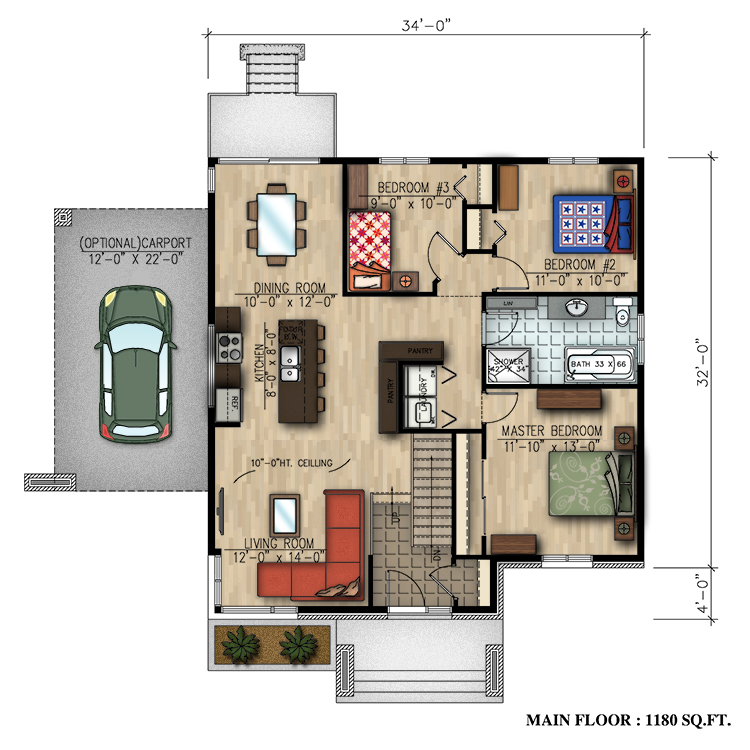 Floor Plan First Story of Bungalow Plan #158-1298