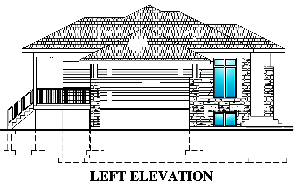 Home Plan Left Elevation of this 2-Bedroom,938 Sq Ft Plan -158-1299