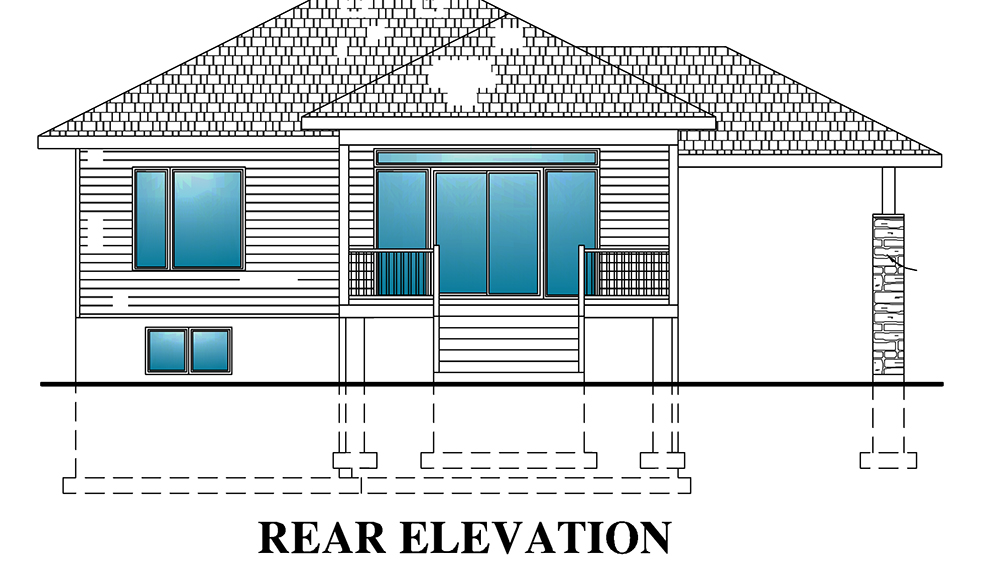 Home Plan Rear Elevation of this 2-Bedroom,938 Sq Ft Plan -158-1299