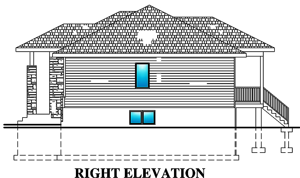 Home Plan Right Elevation of this 2-Bedroom,938 Sq Ft Plan -158-1299