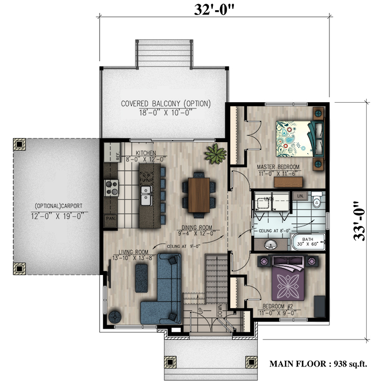 Floor Plan First Story of Bungalow Plan #158-1299