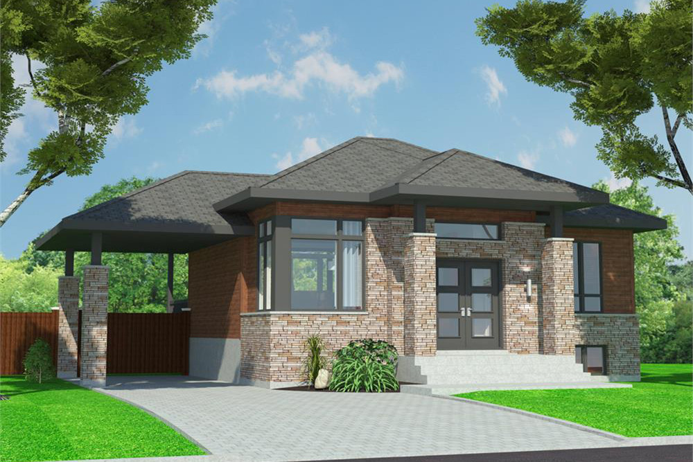Color rendering of Bungalow home plan (ThePlanCollection: House Plan #158-1299)