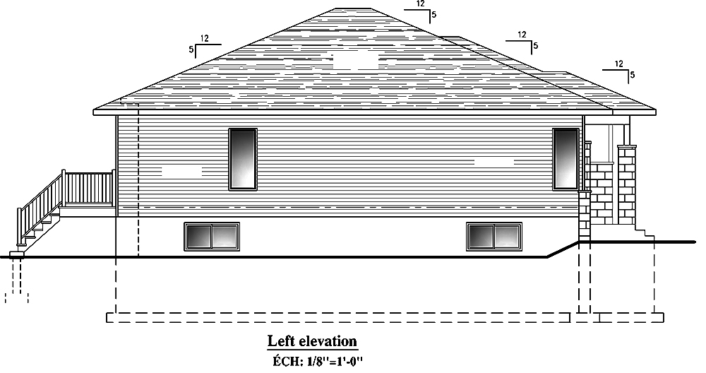 Home Plan Left Elevation of this 2-Bedroom,1325 Sq Ft Plan -158-1300