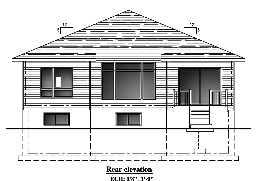 Home Plan Rear Elevation of this 2-Bedroom,1325 Sq Ft Plan -158-1300