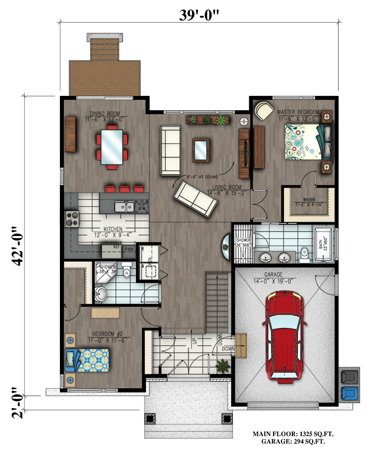 Floor Plan First Story of Bungalow Plan #158-1300