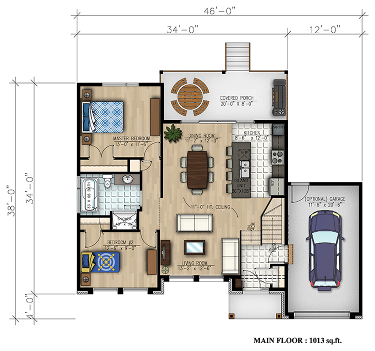 Floor Plan First Story of Bungalow Plan #158-1301