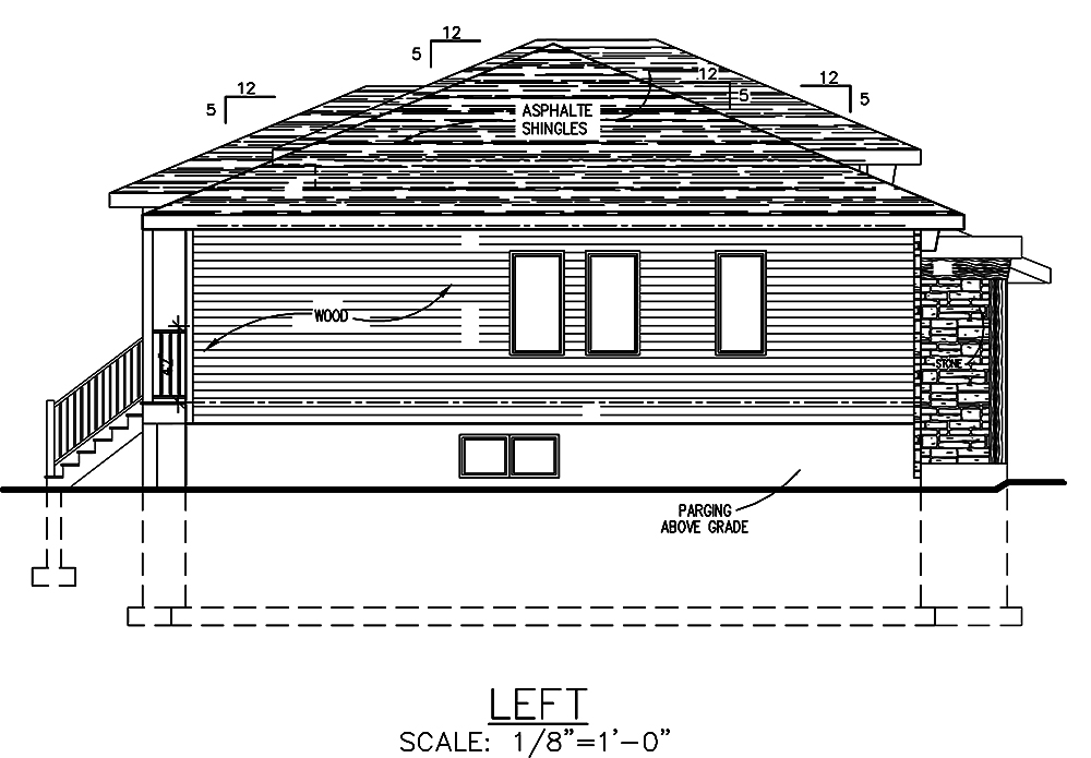 Home Plan Left Elevation of this 2-Bedroom,1013 Sq Ft Plan -158-1301