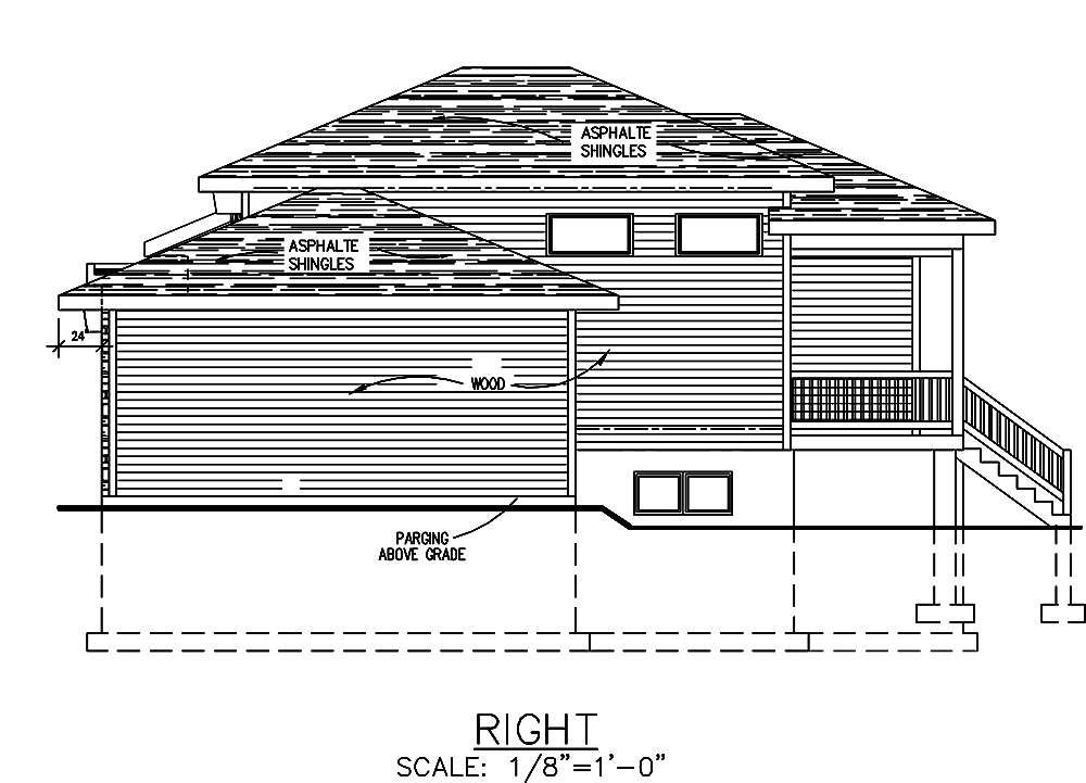Home Plan Right Elevation of this 2-Bedroom,1013 Sq Ft Plan -158-1301
