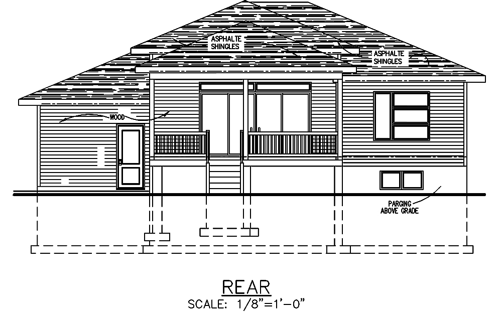 Home Plan Rear Elevation of this 2-Bedroom,1013 Sq Ft Plan -158-1301