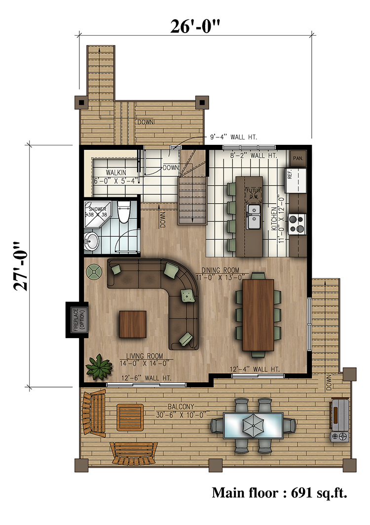 Floor Plan First Story of Cottage Plan #158-1302