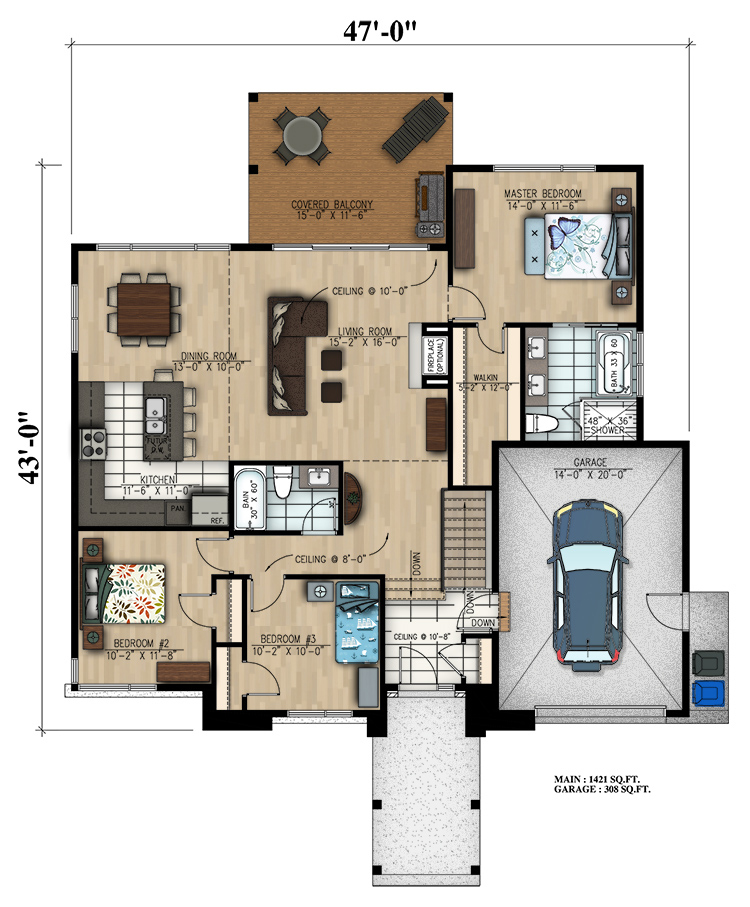 Floor Plan First Story of Bungalow Plan #158-1303