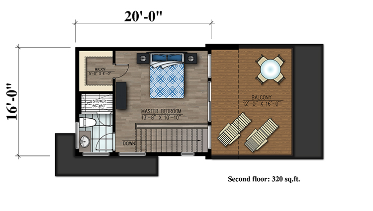 Floor Plan Second Story of Contemporary Plan #158-1304