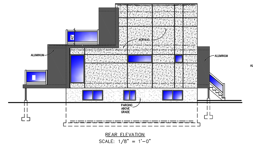 Home Plan Rear Elevation of this 2-Bedroom,832 Sq Ft Plan -158-1304
