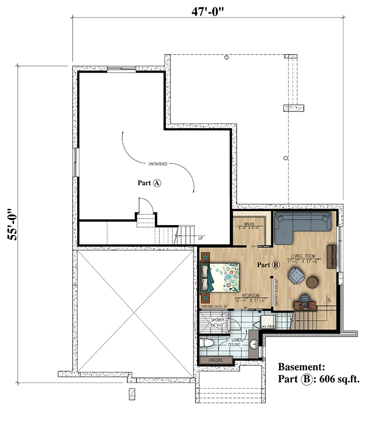 Floor Plan Basement of Cottage Plan #158-1305