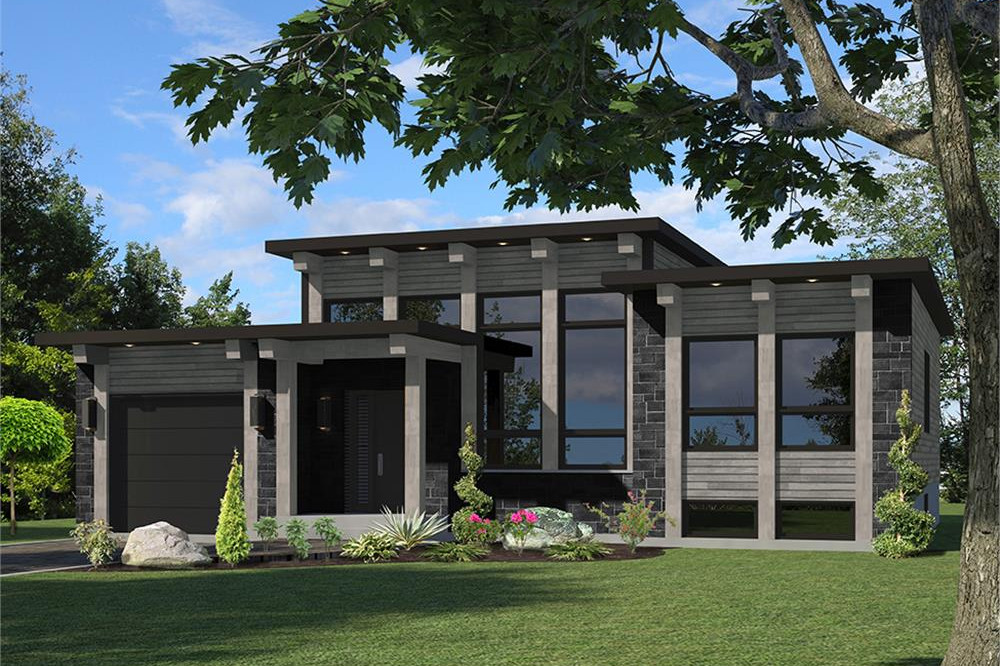 Color rendering of Modern home plan (ThePlanCollection: House Plan #158-1306)