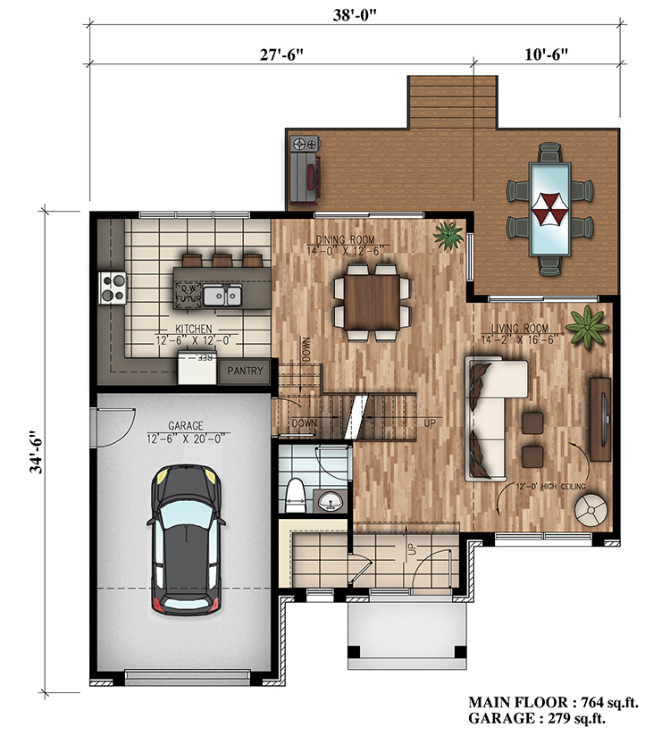 Floor Plan First Story of Cottage Plan #158-1307
