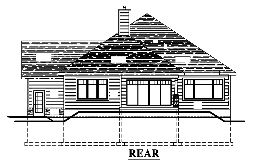 Home Plan Rear Elevation of this 3-Bedroom,1393 Sq Ft Plan -158-1308