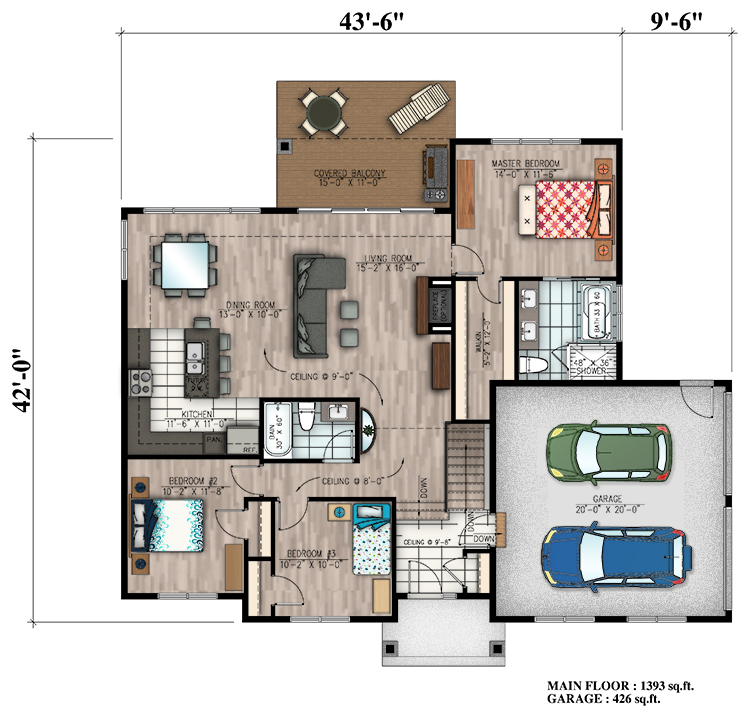 Floor Plan First Story of Bungalow Plan #158-1308