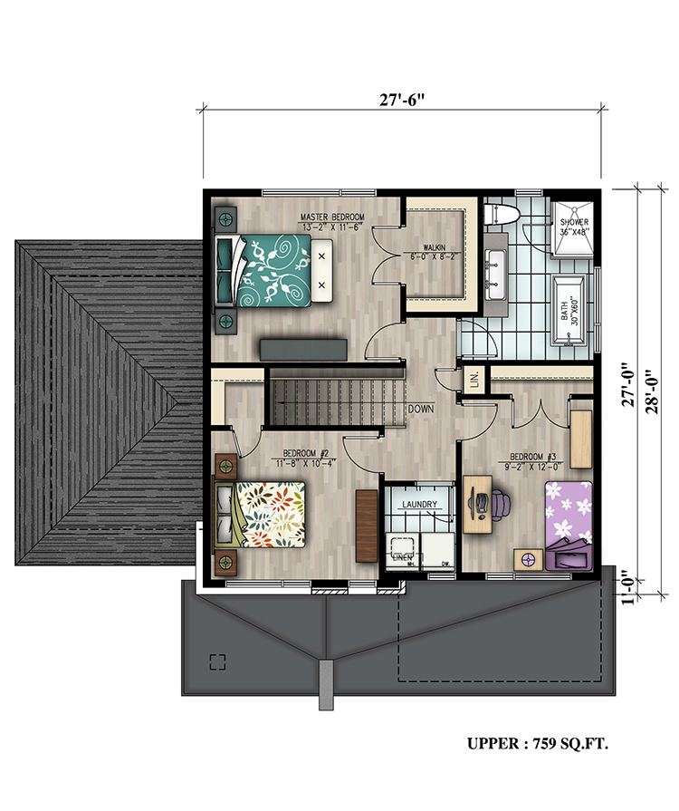 Floor Plan Second Story of Cottage Plan #158-1309