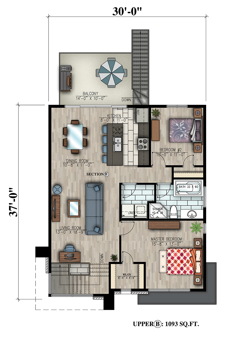 Floor Plan Second Story of Modern Plan #158-1310