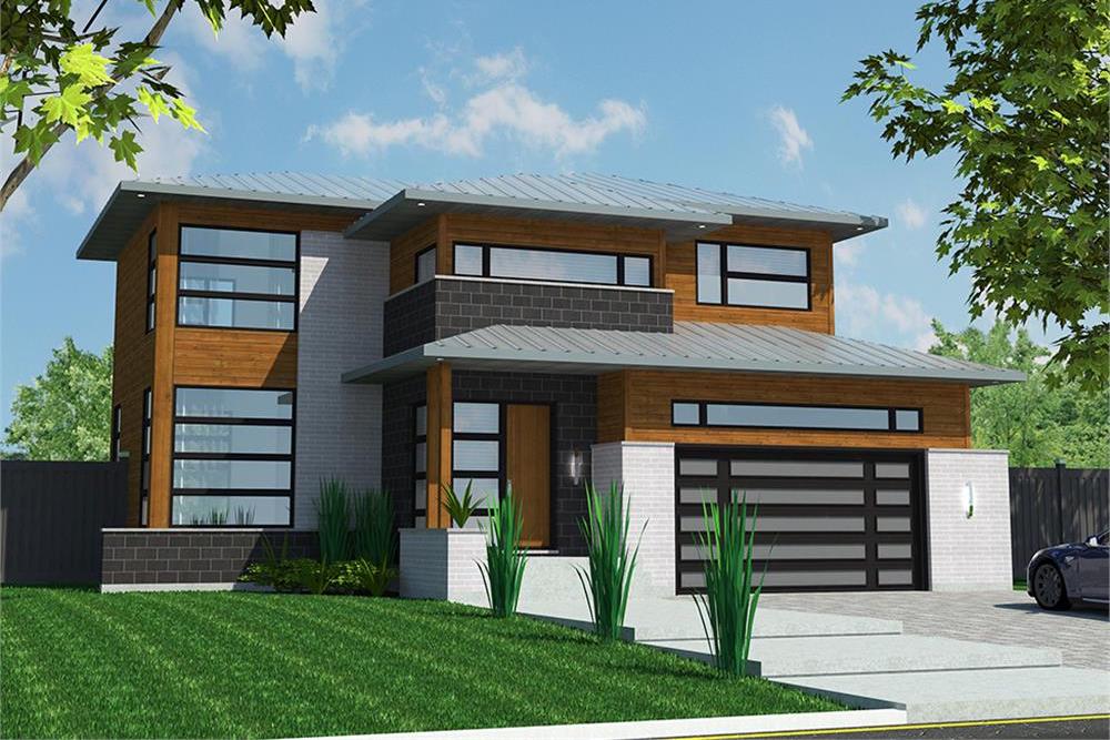 Front elevation of Contemporary home (ThePlanCollection: House Plan #158-1312)
