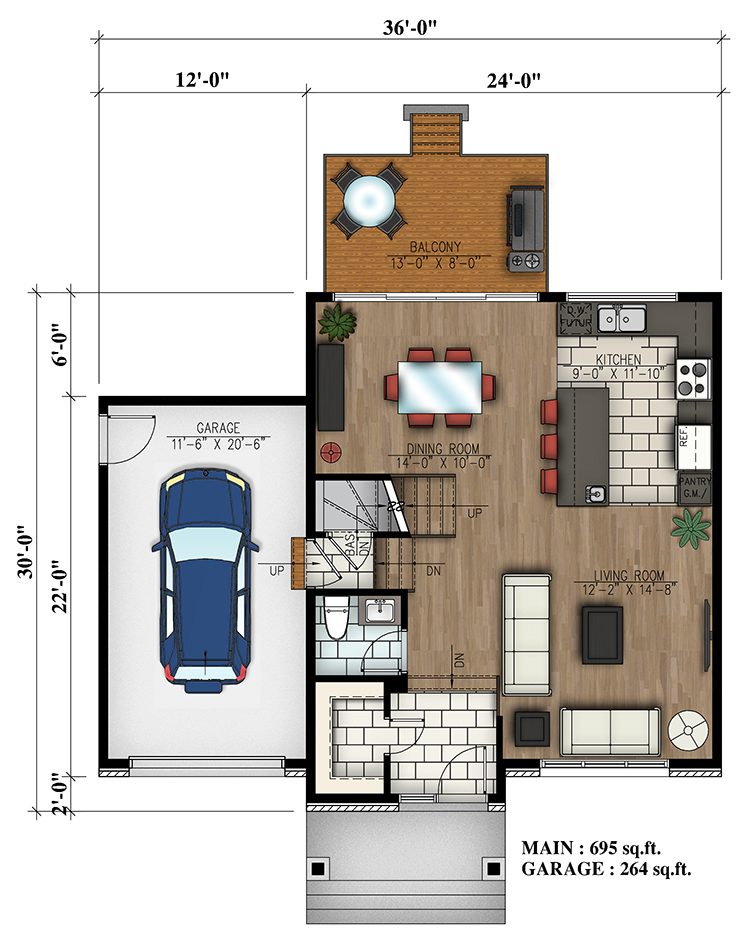 Floor Plan First Story of Cottage Plan #158-1313