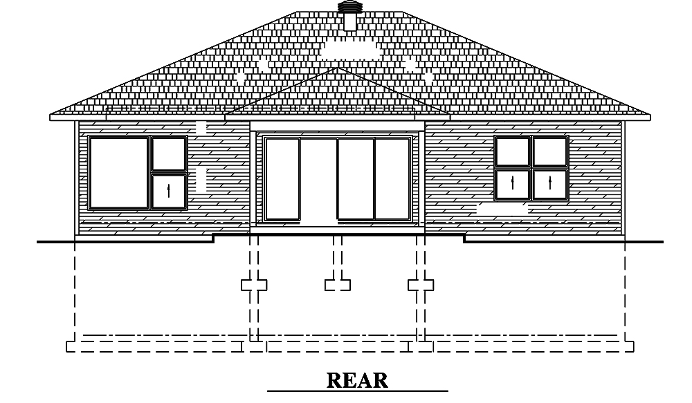 Home Plan Rear Elevation of this 2-Bedroom,1351 Sq Ft Plan -158-1315