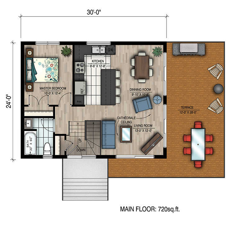 Floor Plan First Story of Bungalow Plan #158-1319