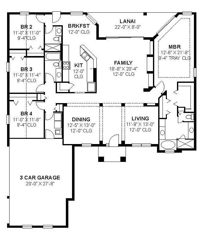 Floor Plan First Story of European Plan #159-1007