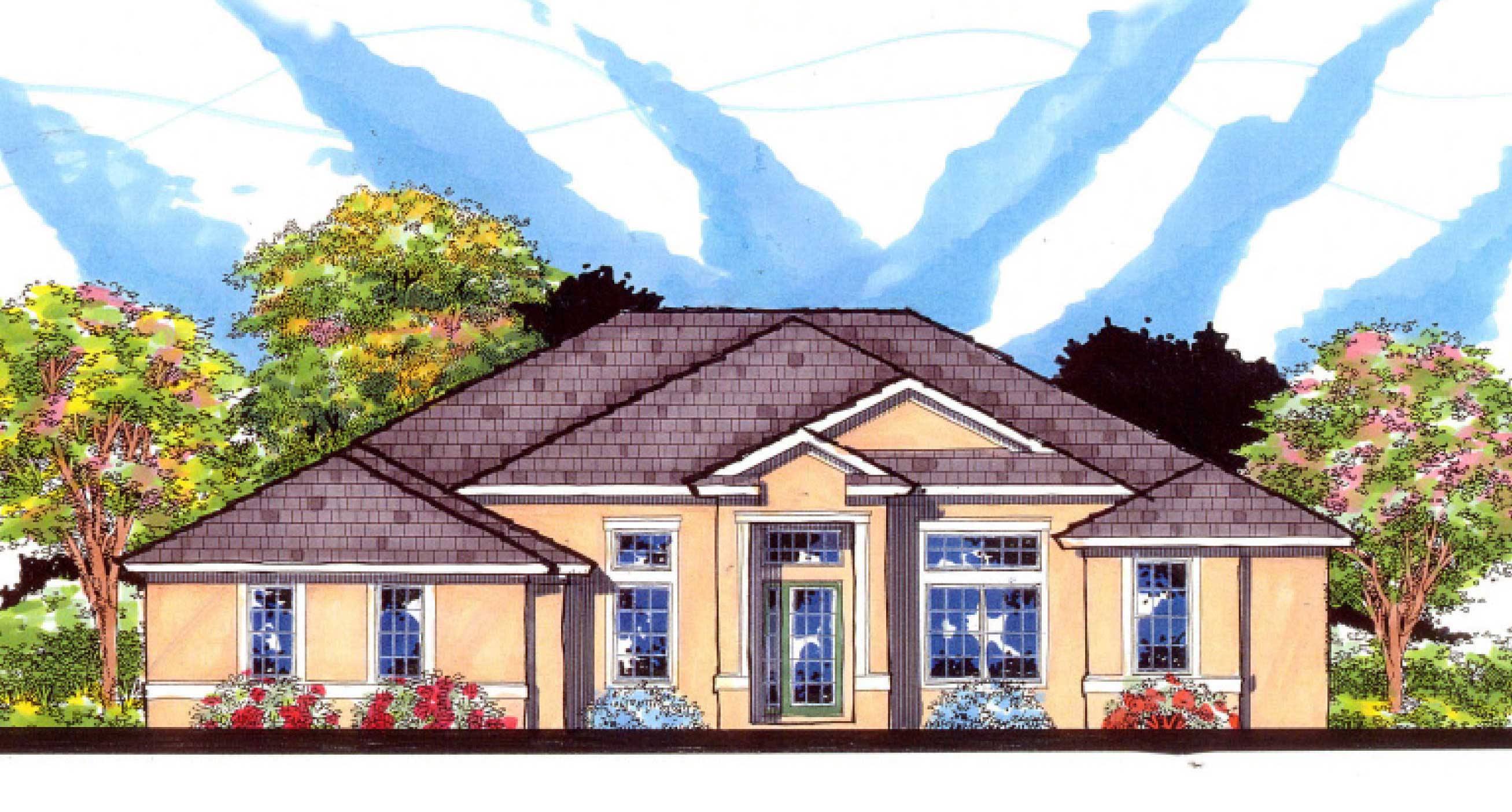 This is the front elevation for these European Home Plans.