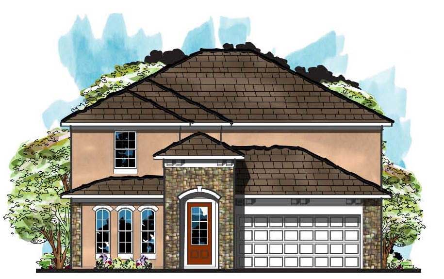 This is the front elevation for these Tuscan Home Plans.