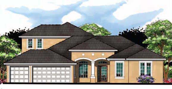 This is the front elevation for these Mediterranean House Plans.