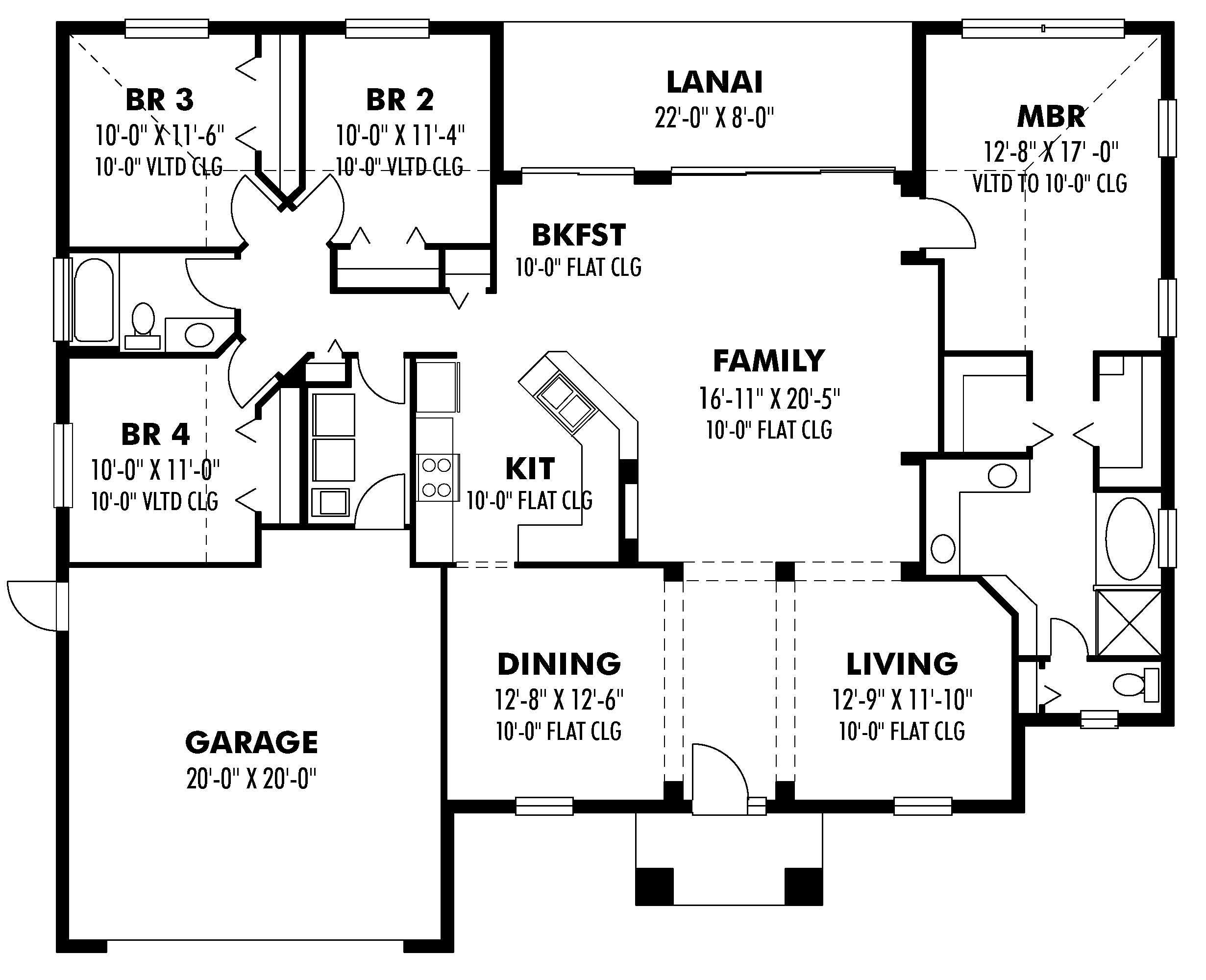 Floor Plan First Story of Country Plan #159-1020