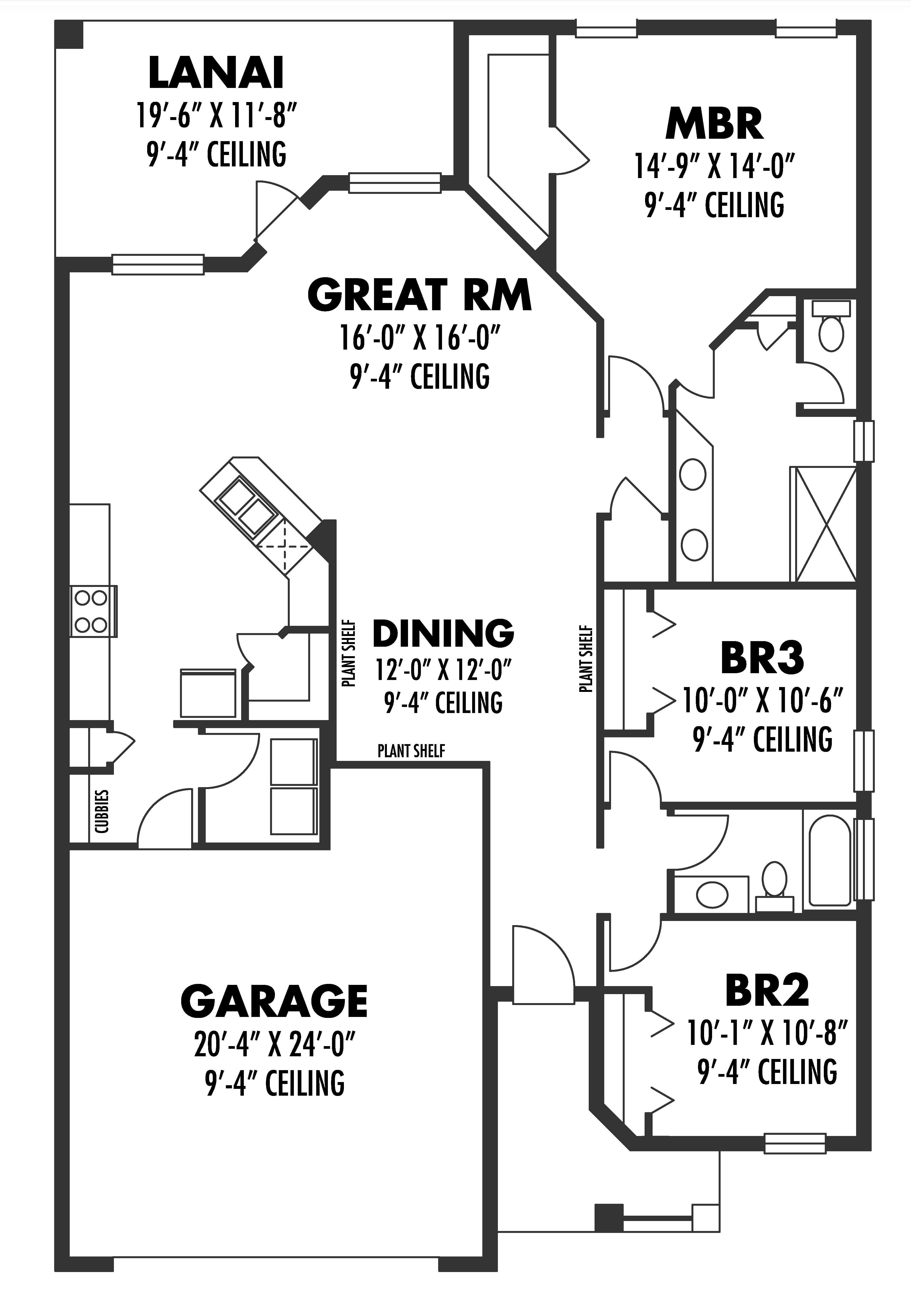 Floor Plan First Story of Craftsman Plan #159-1025