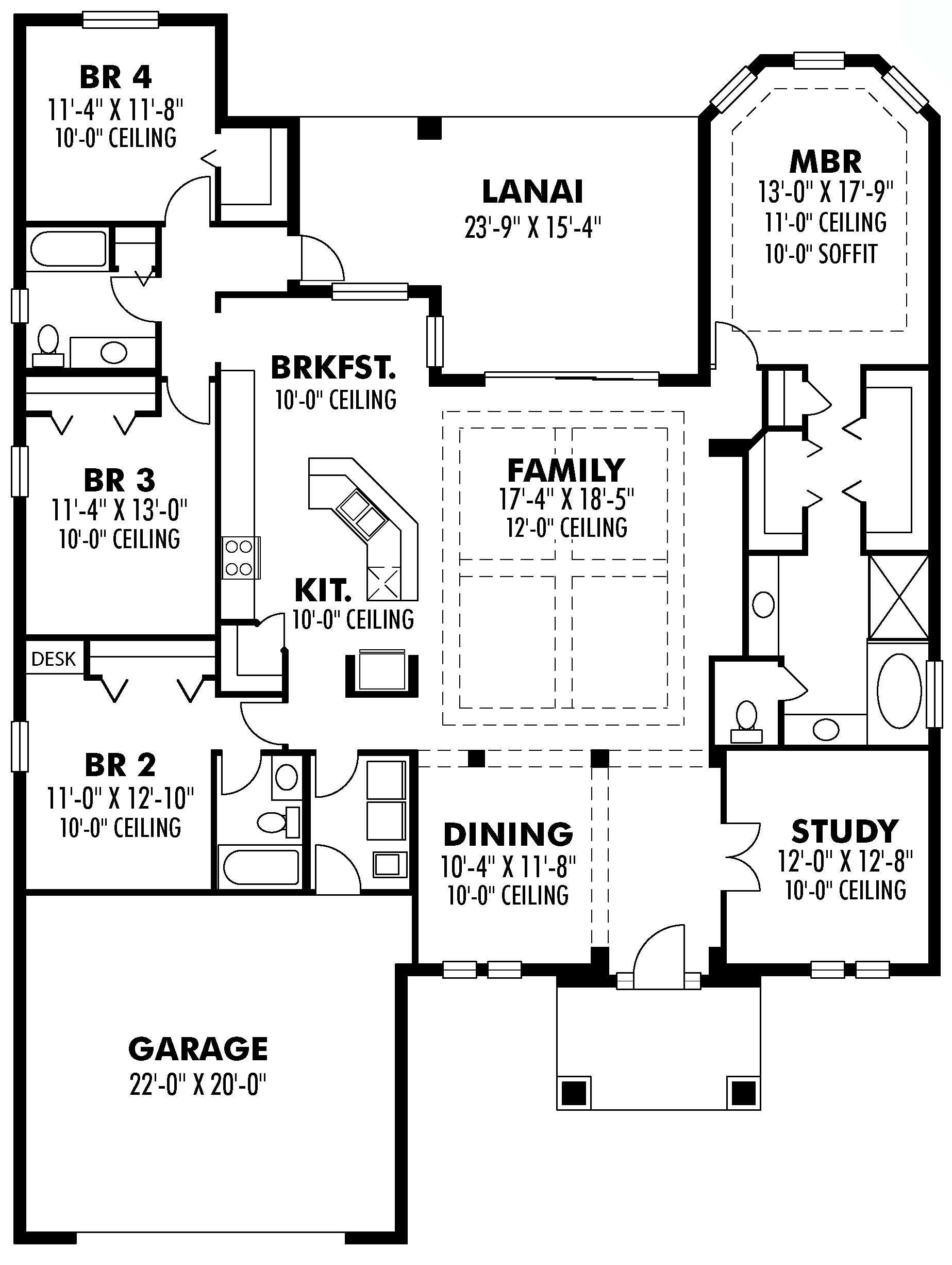 Floor Plan First Story of Craftsman Plan #159-1028