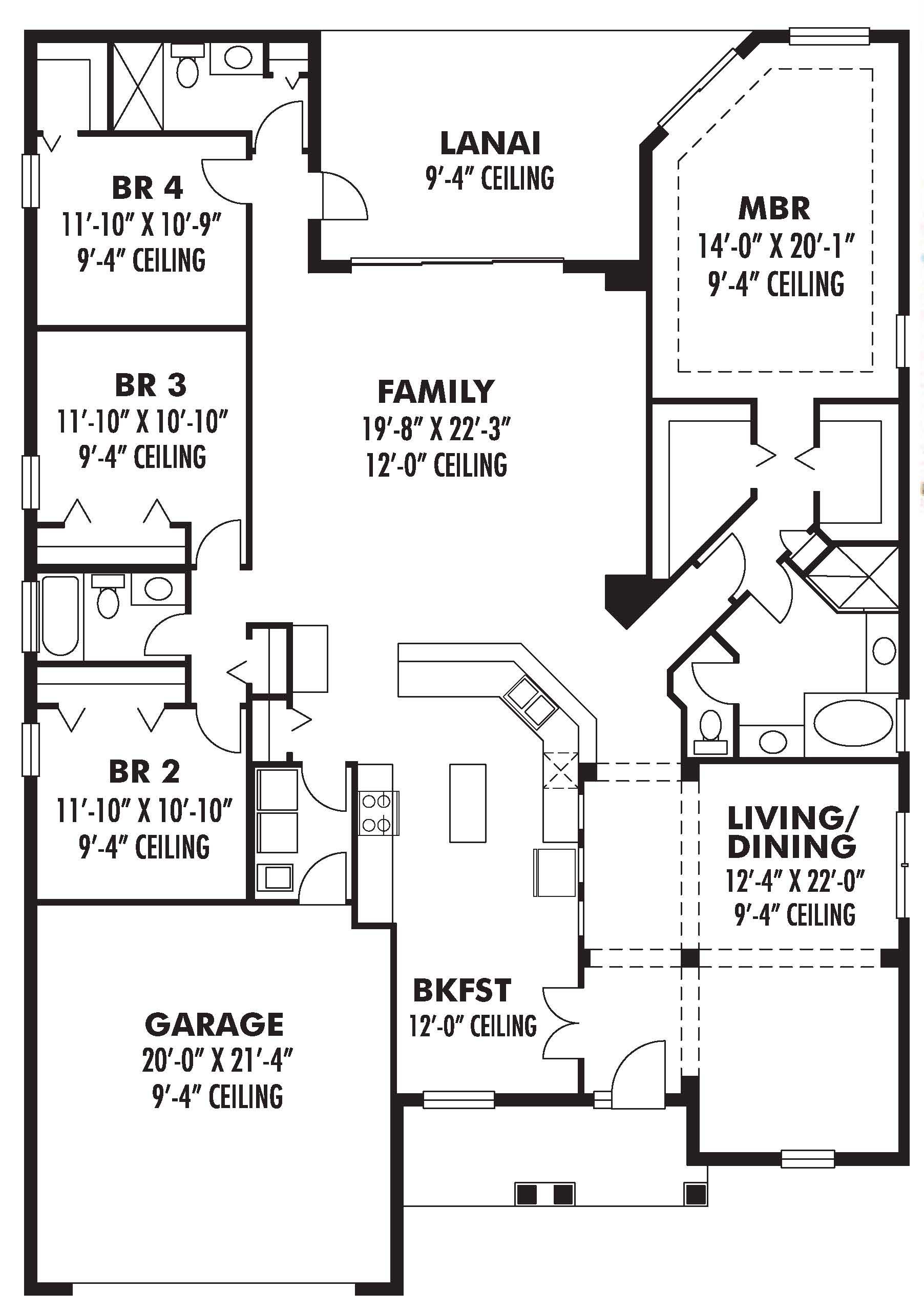 Floor Plan First Story of Traditional Plan #159-1034
