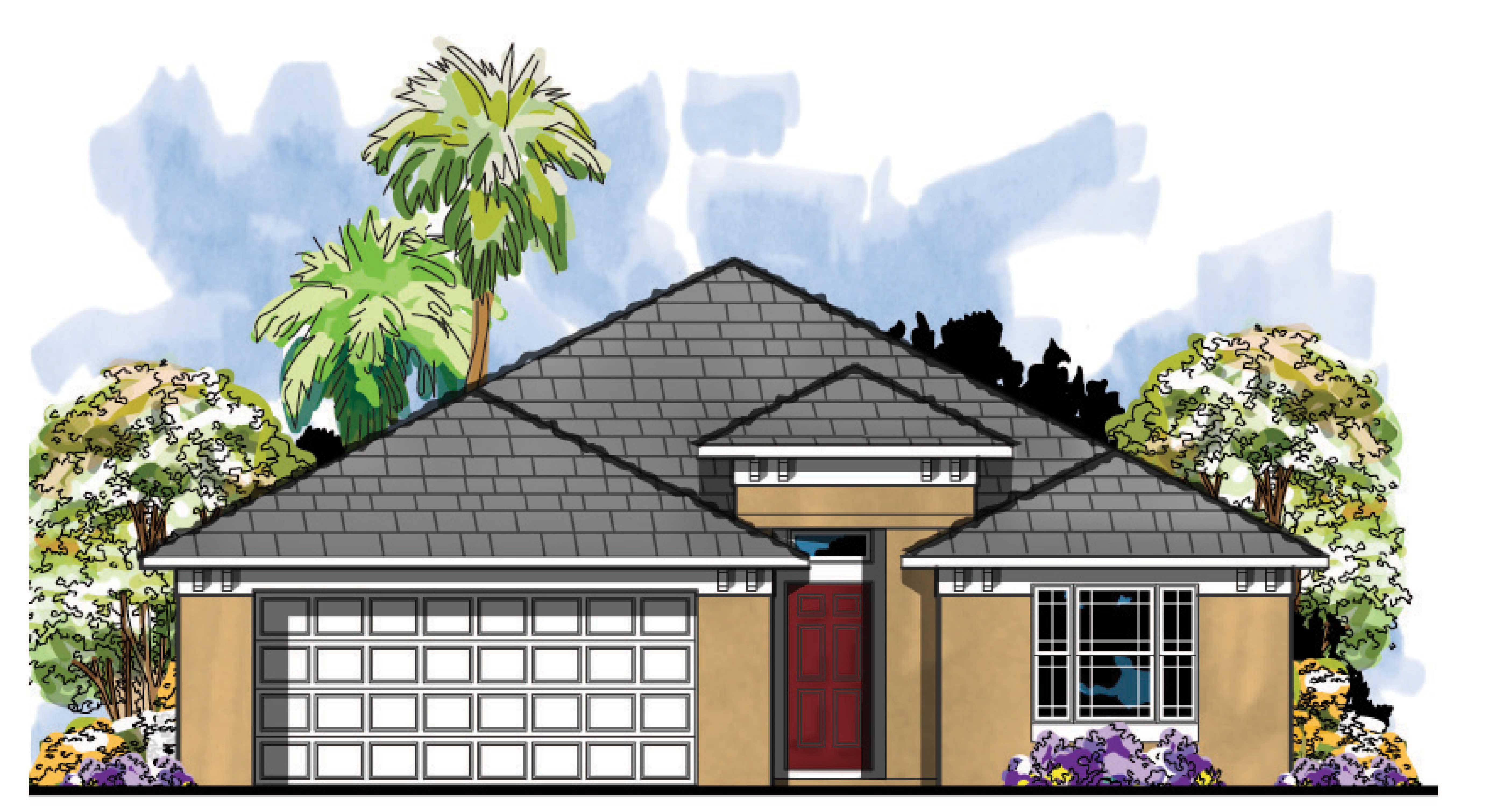 This is an artist's rendering of these Mediterranean Home Plans.