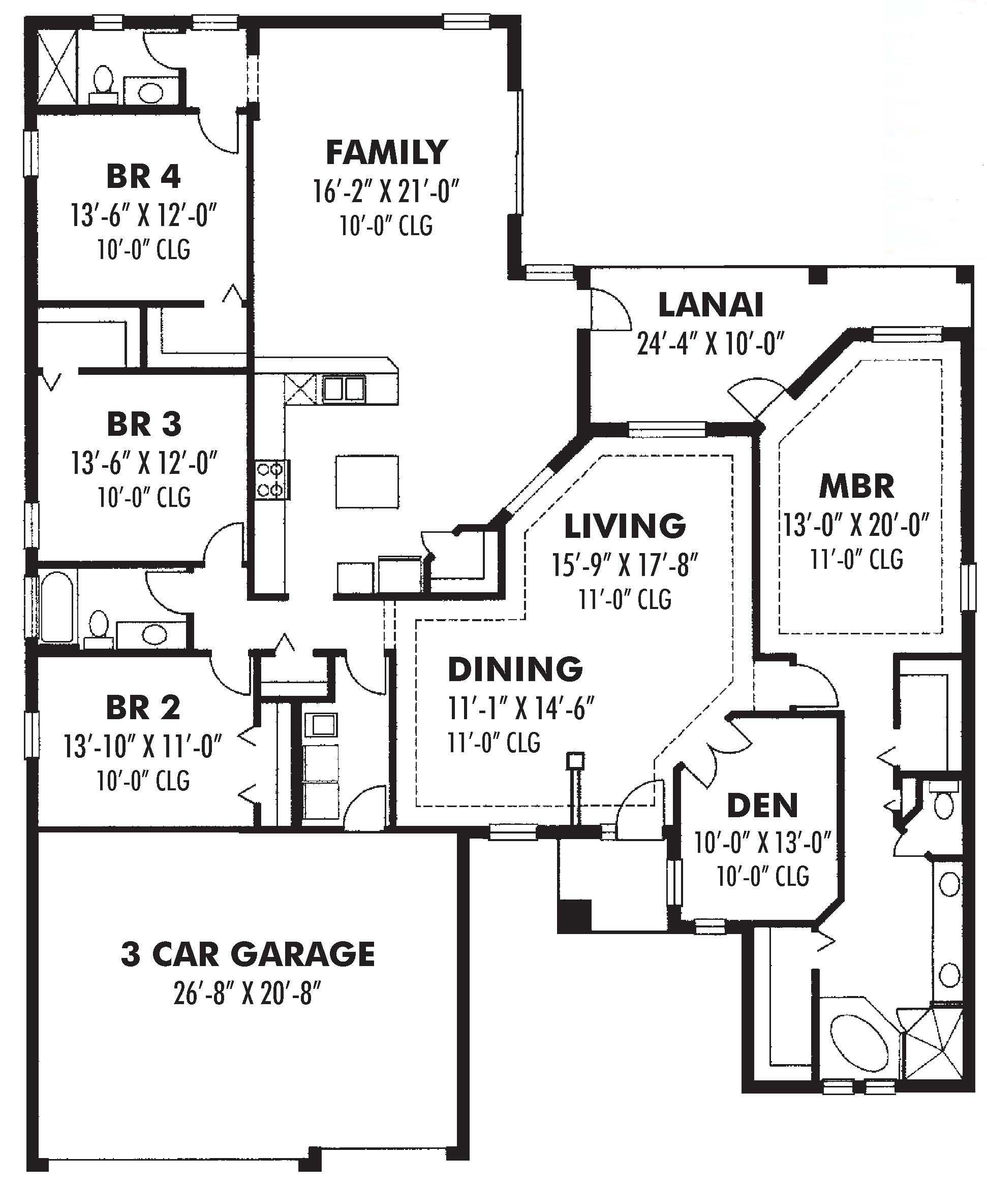 Floor Plan First Story of Ranch Plan #159-1040