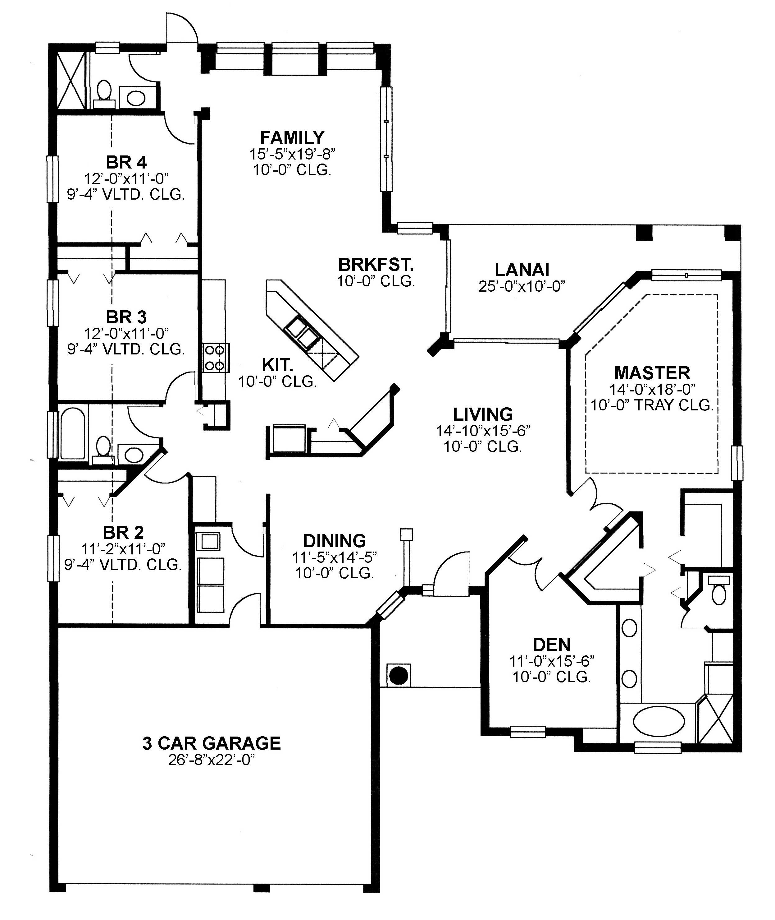 Floor Plan First Story of Ranch Plan #159-1042
