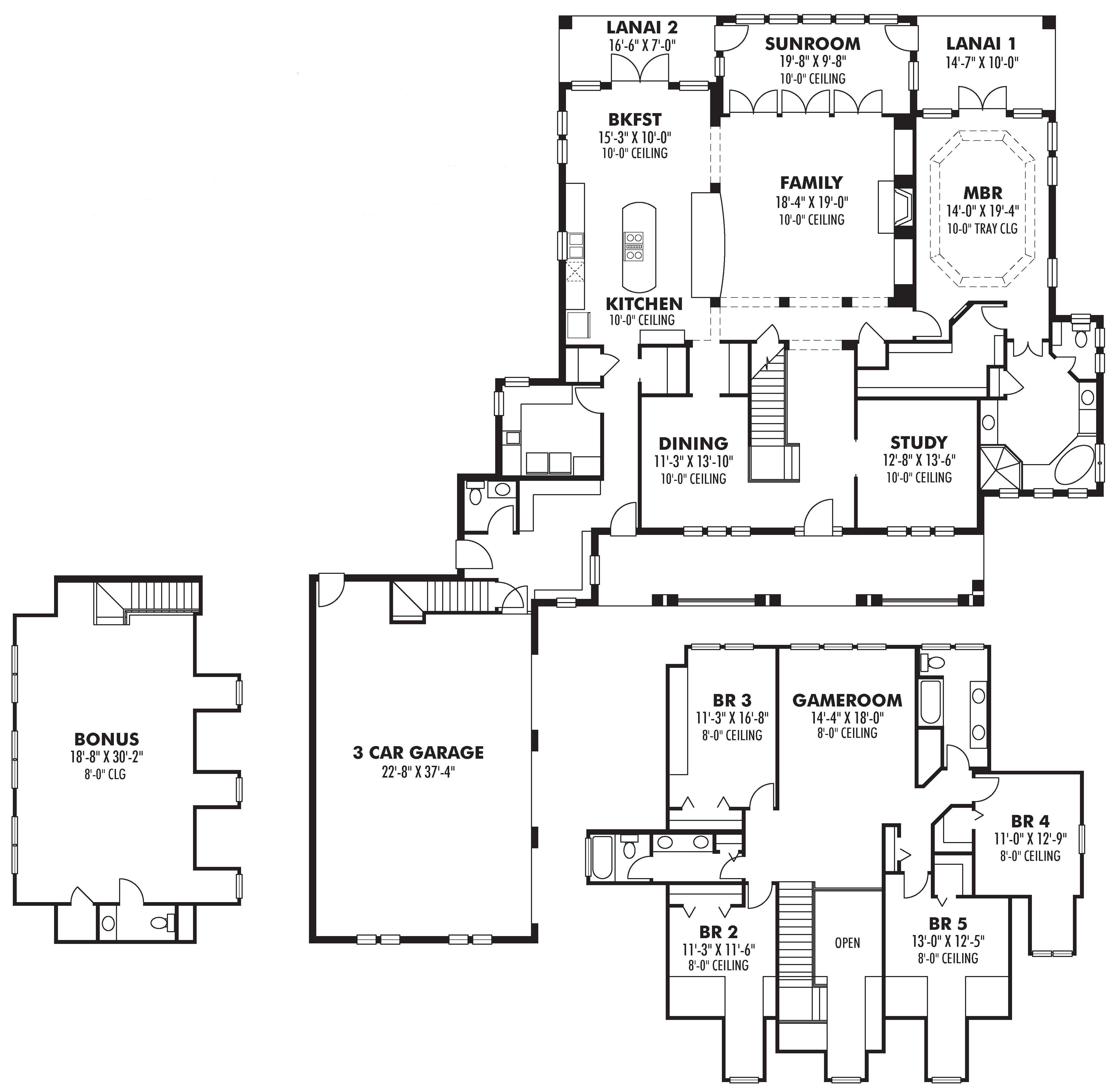 Floor Plan First Story of Country Plan #159-1056
