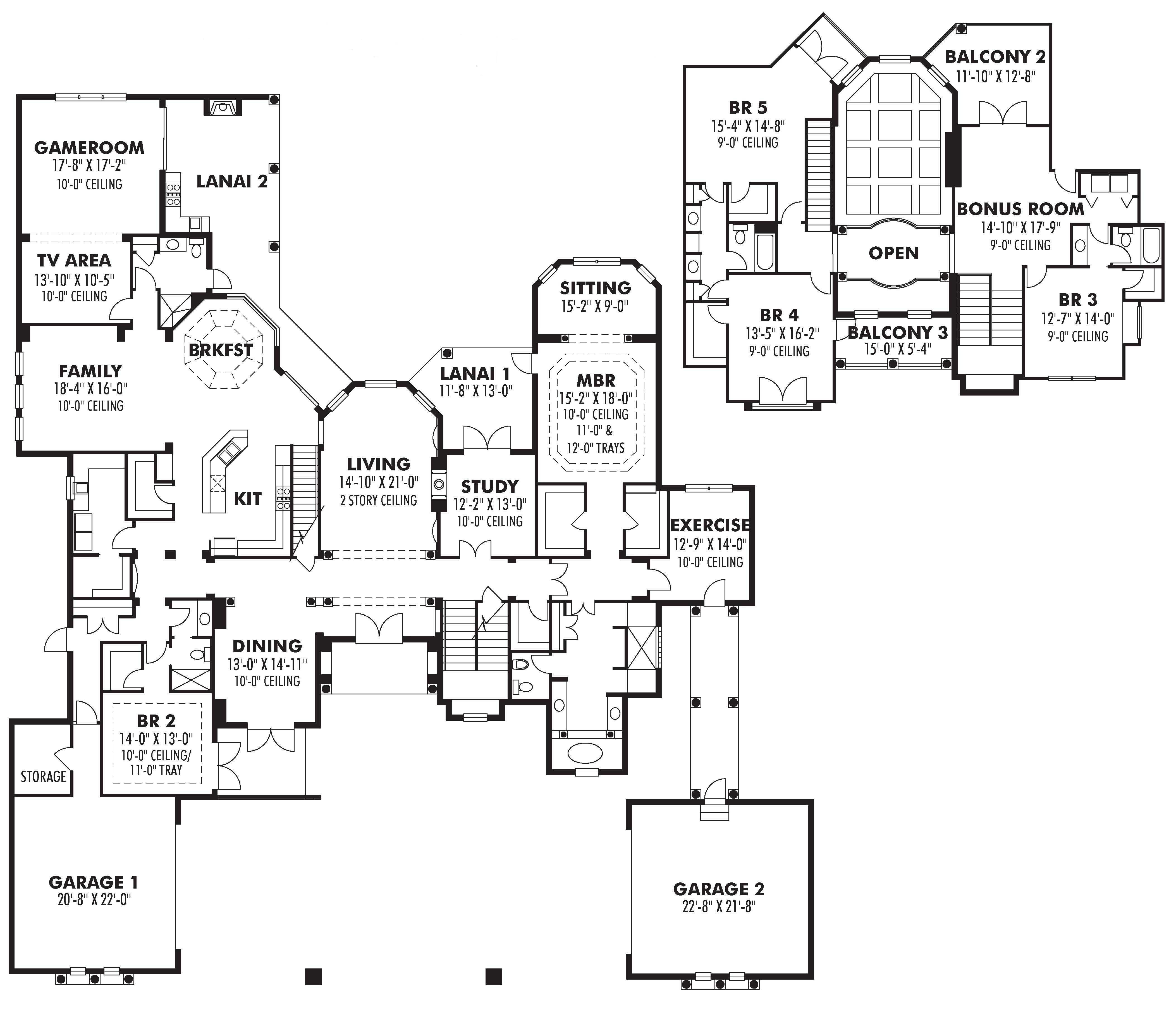 Floor Plan First Story of Luxury Plan #159-1064