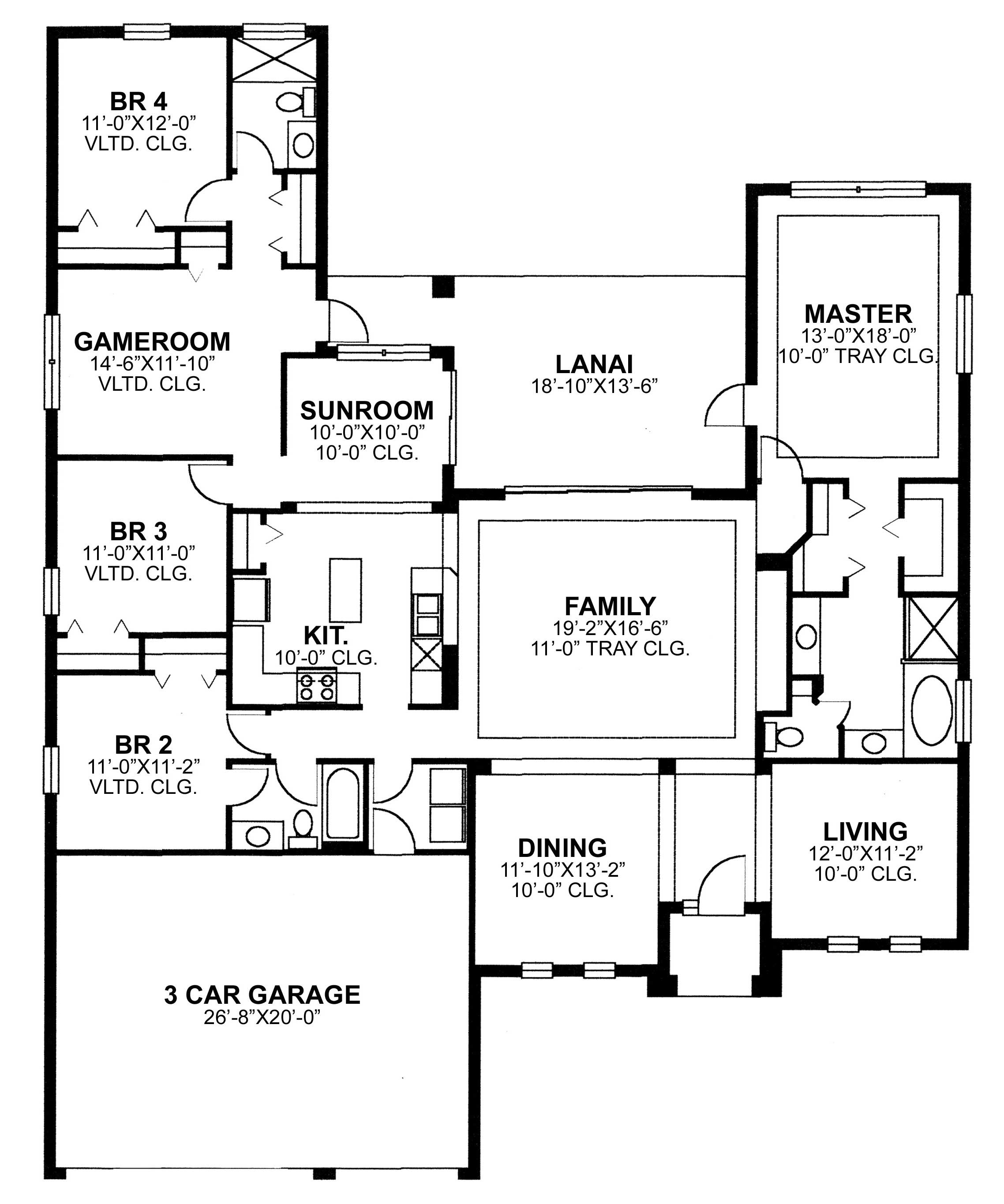 Floor Plan First Story of Ranch Plan #159-1067