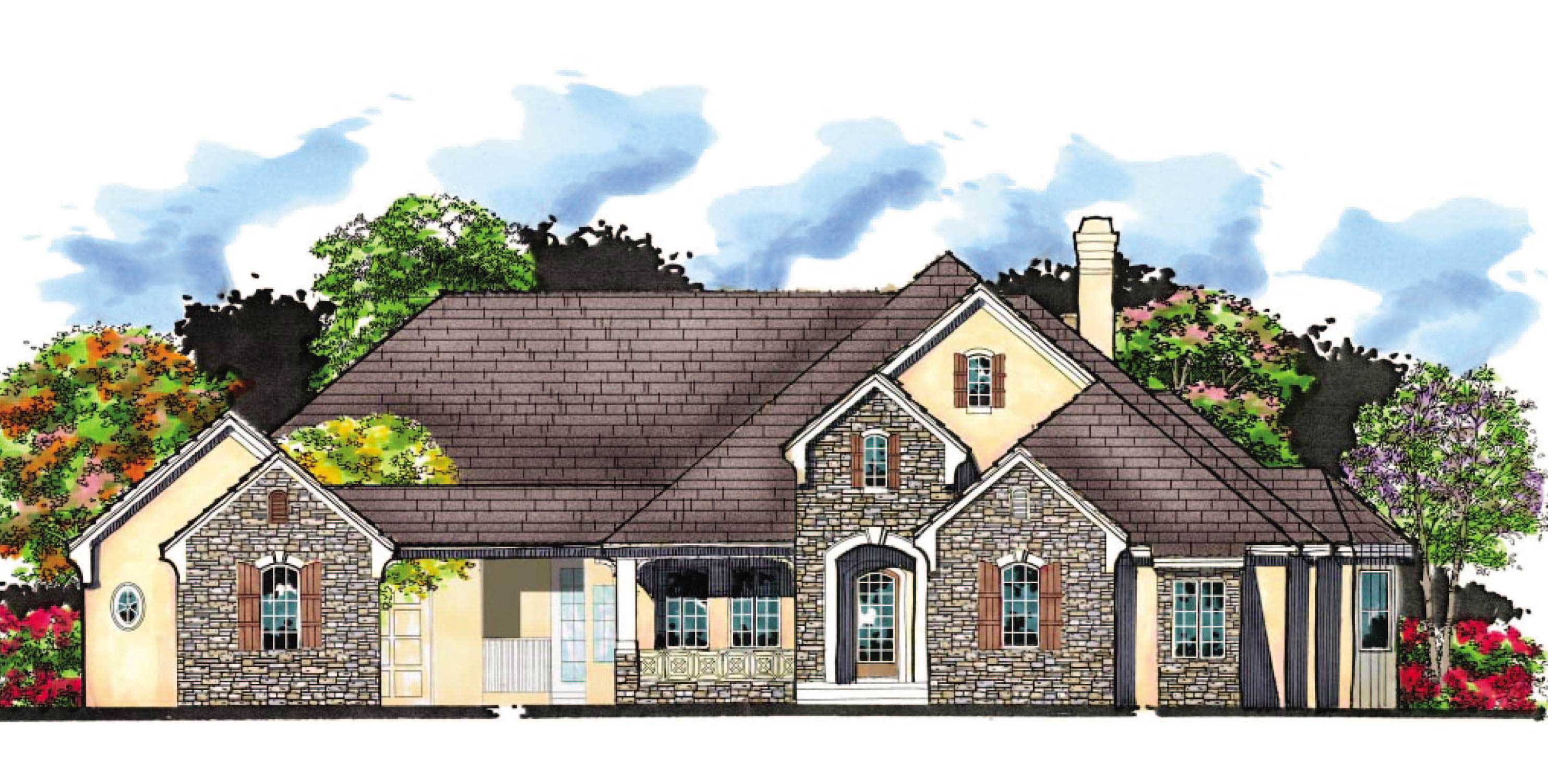 This is the front elevation for these European House Plans.