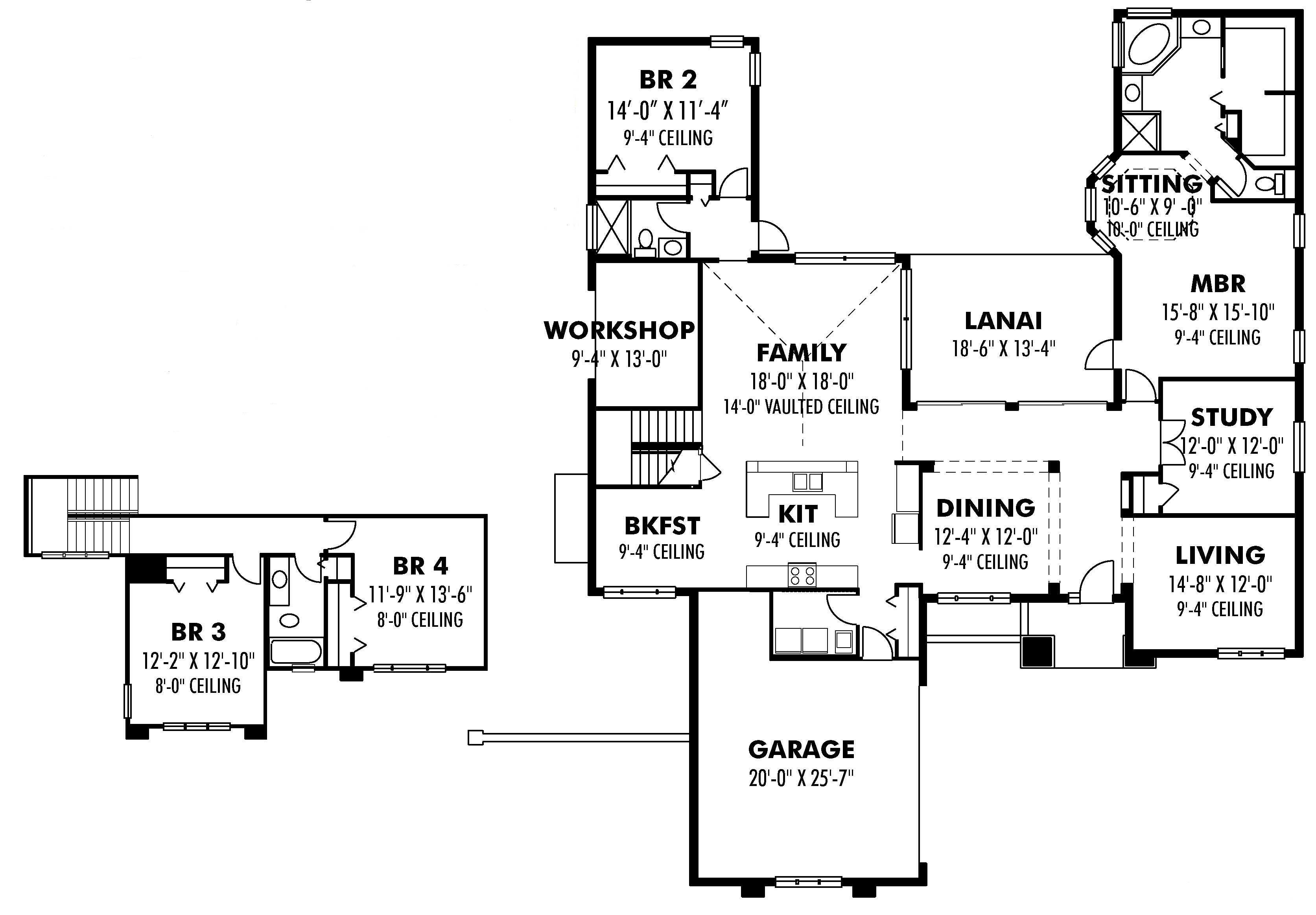 Floor Plan First Story of Prairie Plan #159-1095