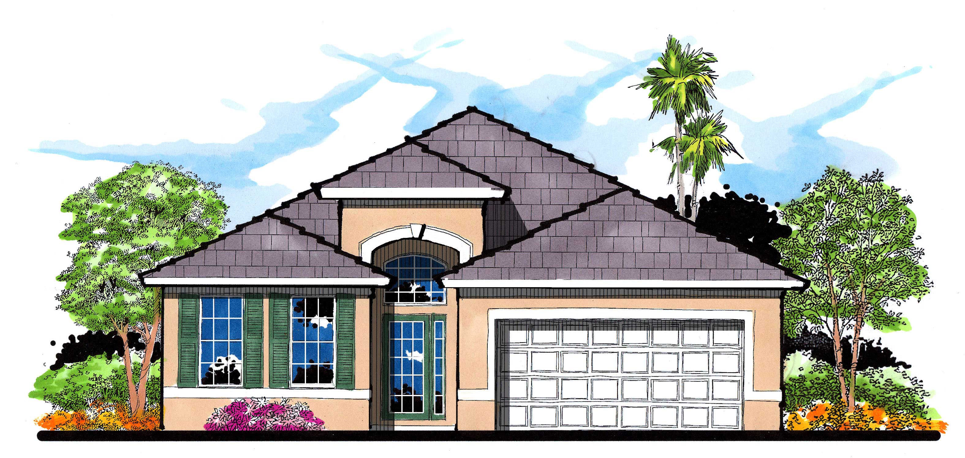 This is the front elevation for these Traditional Home Plans.