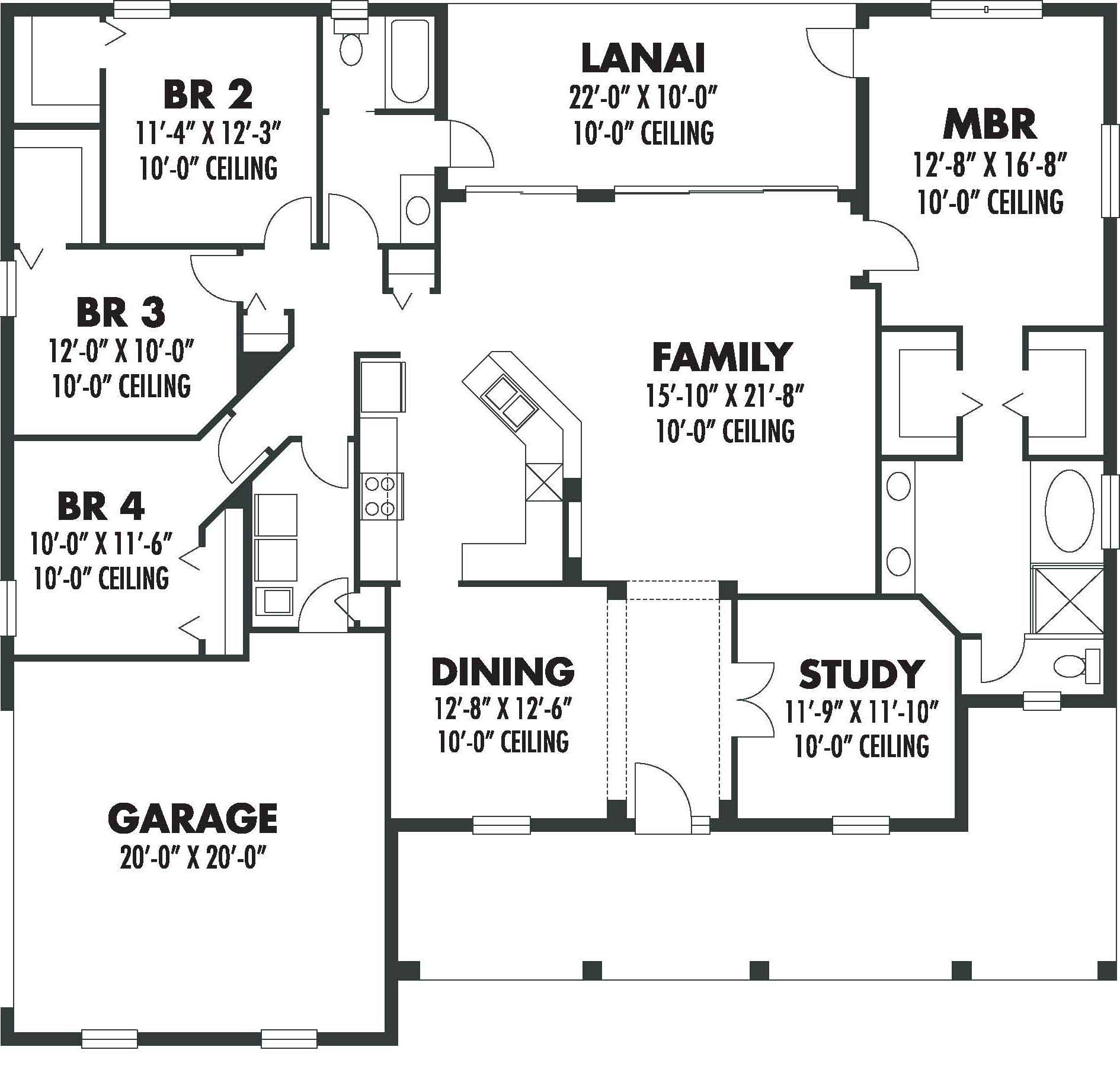 Floor Plan First Story of Country Plan #159-1105