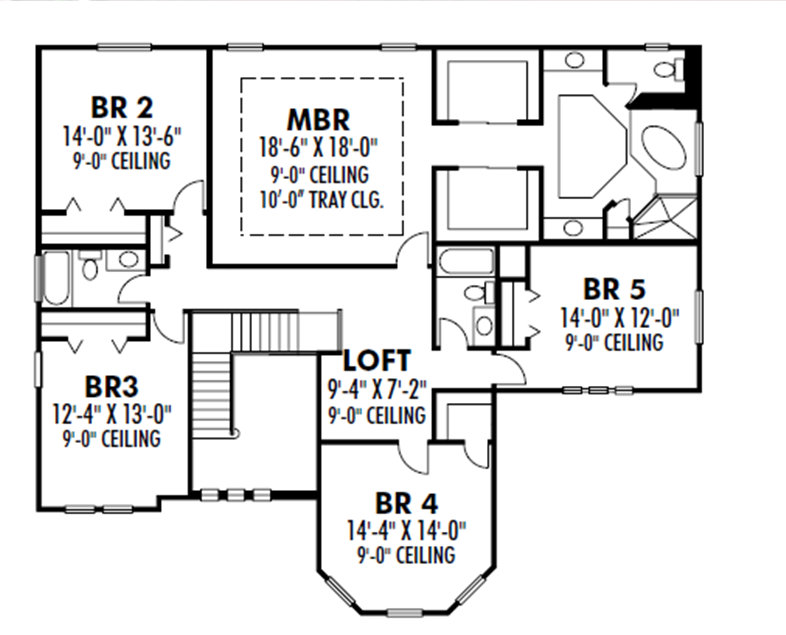 Floor Plan Second Story of Mediterranean Plan #159-1110