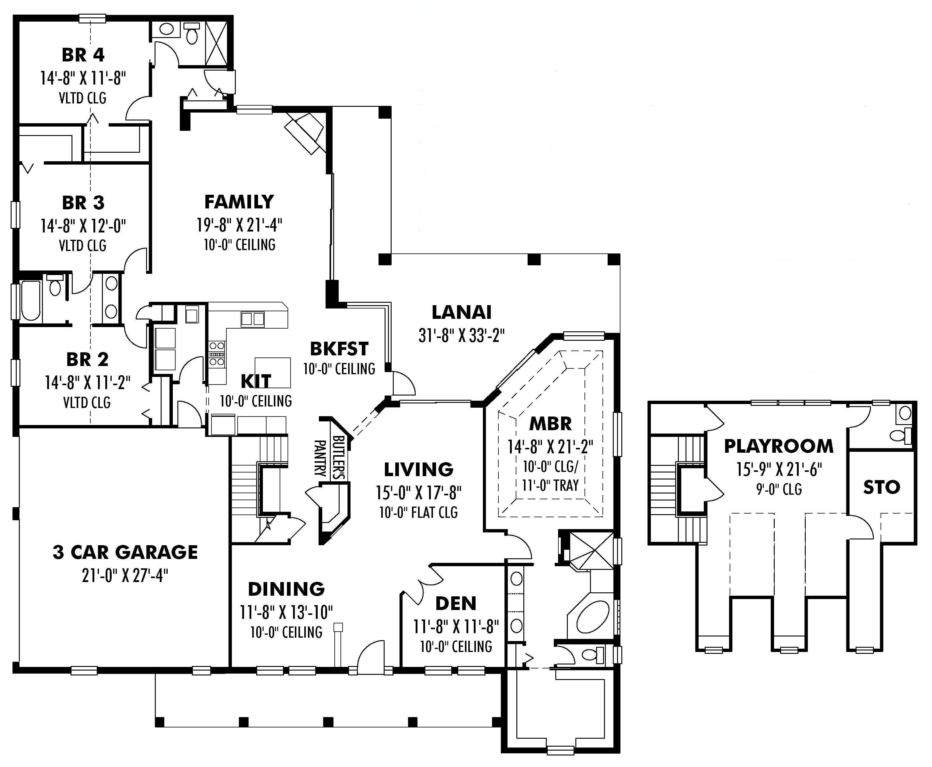 Floor Plan First Story of Country Plan #159-1111